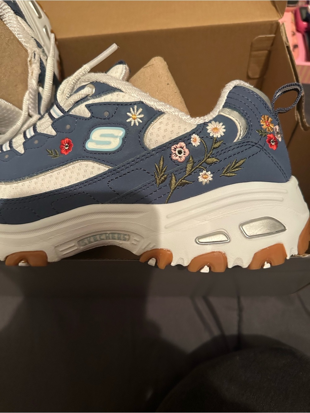 Skechers Blue Floral Embroidered Women's Sneakers with Gum Outsole